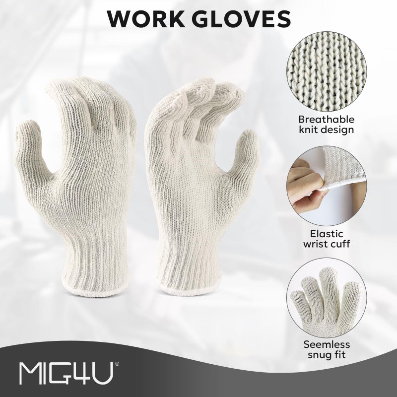 MIG4U 12 Pairs Work Gloves - Cotton String Gloves for Safety Work - Glove Liner Hand Saver Heat Protection for BBQ (Large, Economic) - Image 2